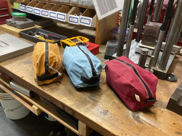 Dopp bags on the workbench